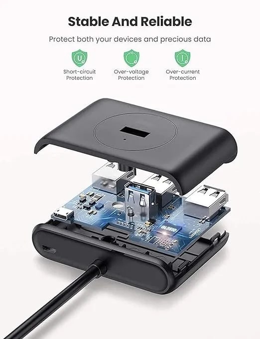 WiredCom® 4 Port USB Hub 3.0 Smart Data Hub with 3ft Extension Cable High Speed Compatible for MacBook Air, Mac Mini, iMac Pro, Microsoft Surface, Ultrabooks-Black