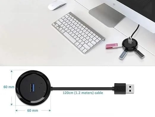 WiredCom® 4 Ports Smart USB Hub 3.0 I 1.2m Long Cable I 4 in 1 USB Hub for Laptop PC Computer Compatible with MacBook Air/Mac mini/iMac Pro/Microsoft Surface/Ultrabooks