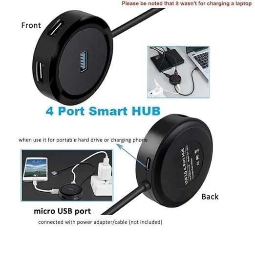 WiredCom® 4 Ports Smart USB Hub 3.0 I 1.2m Long Cable I 4 in 1 USB Hub for Laptop PC Computer Compatible with MacBook Air/Mac mini/iMac Pro/Microsoft Surface/Ultrabooks