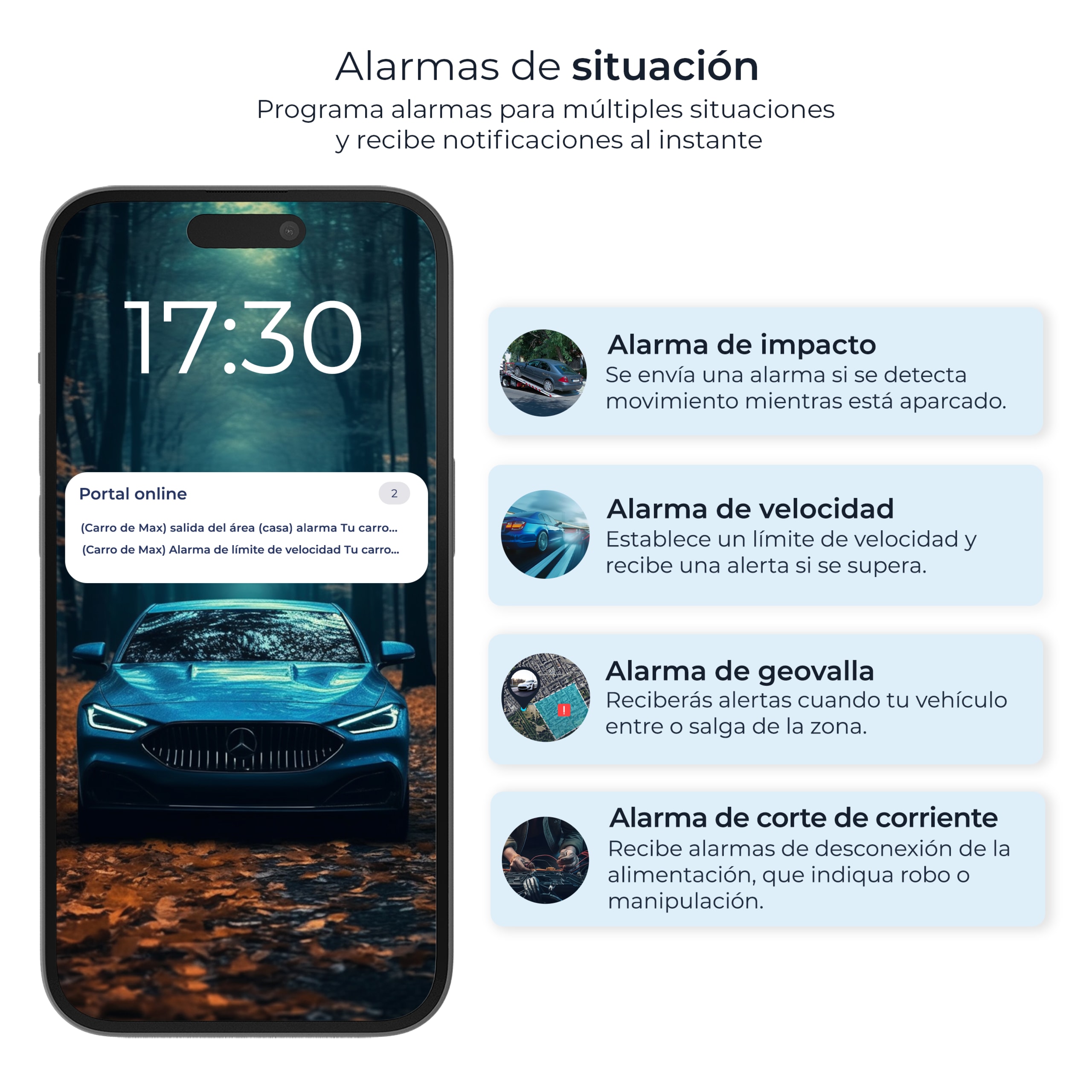 Alarmas Salind 08 4G — desconexión, geocerca, movimiento, velocidad