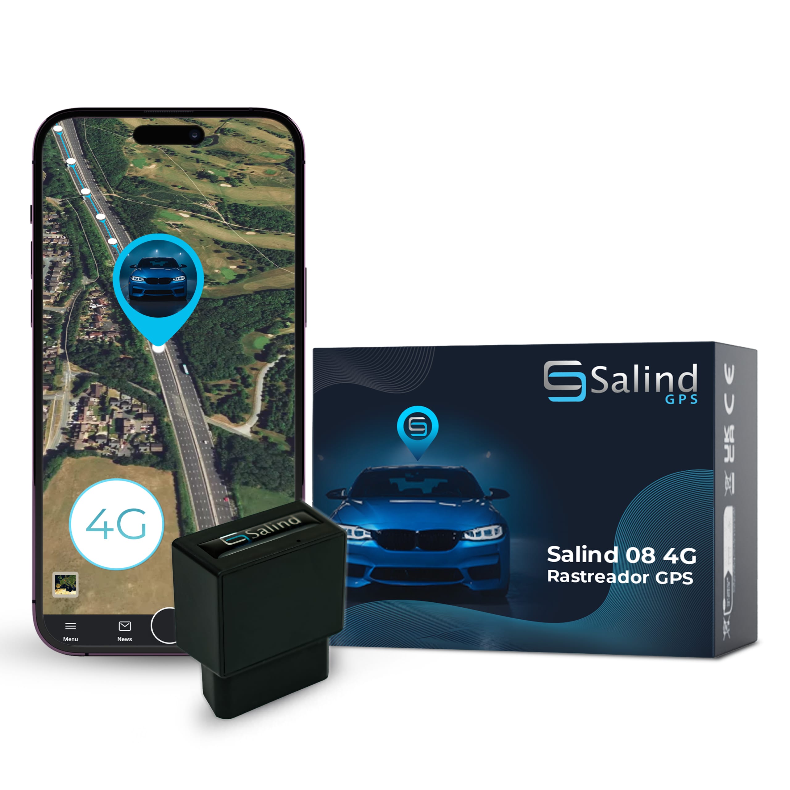 Salind 08 4G — rastreador GPS plug-and-play, vista frontal
