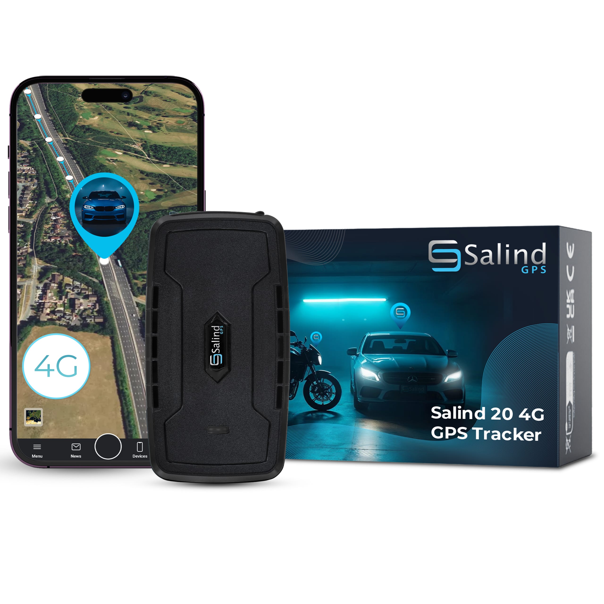 Salind 20 4G — Langzeit-GPS-Tracker mit Akku, Frontansicht