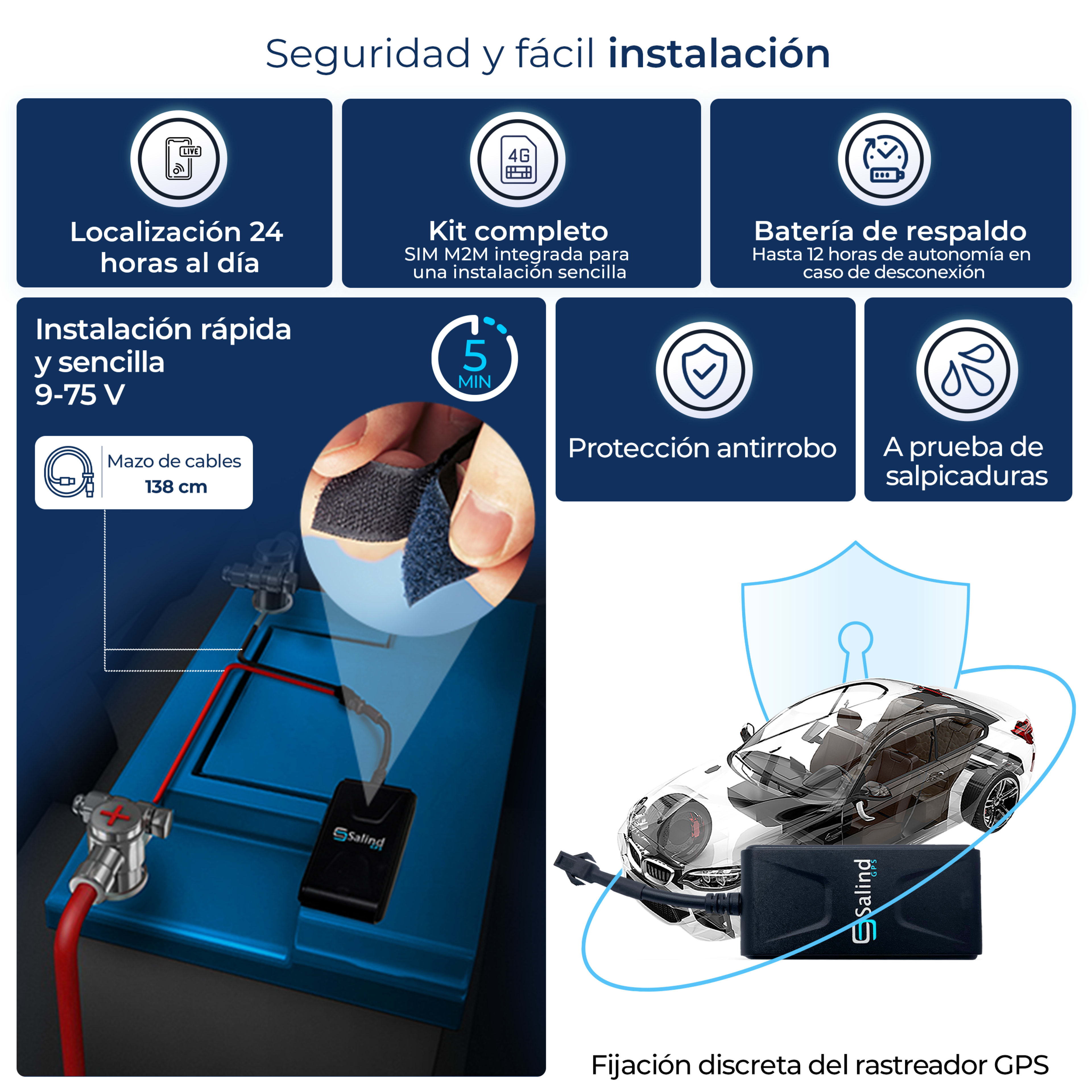 Salind 01 4G — características clave: instalación oculta, detección de encendido, 4G LTE