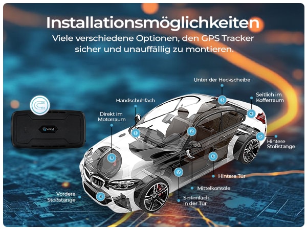 Einbaumöglichkeiten — starker Magnet für einfaches Anbringen, zahllose Verstecke für den GPS-Tracker am Fahrzeug
