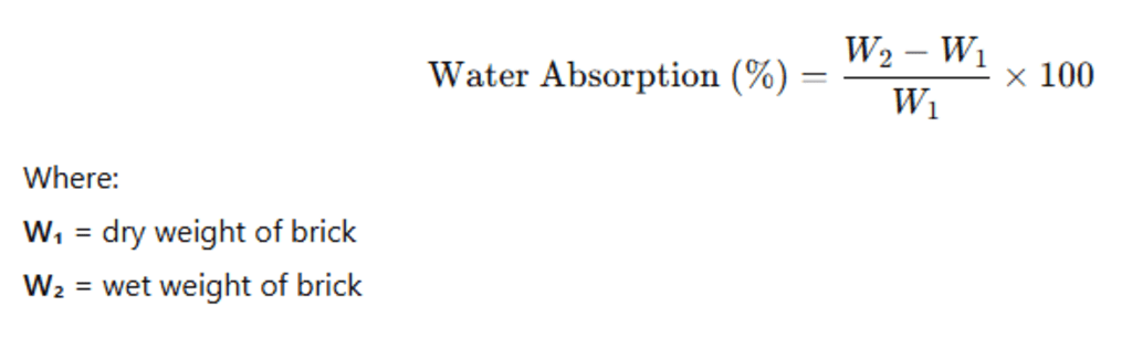 water absorption formula of bricks