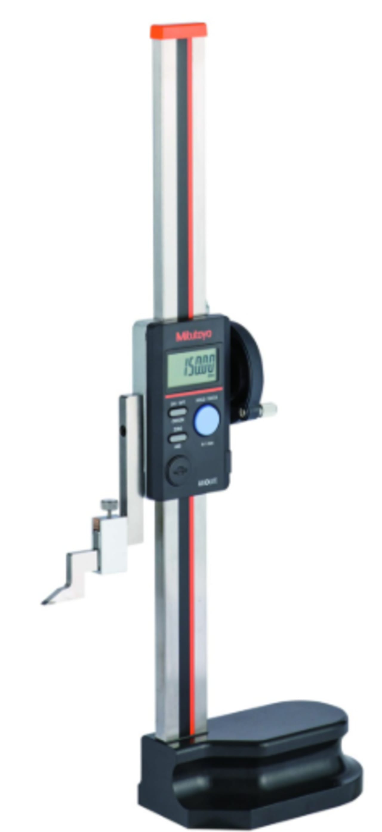 Vernier height gauge measuring vertical height on a surface plate