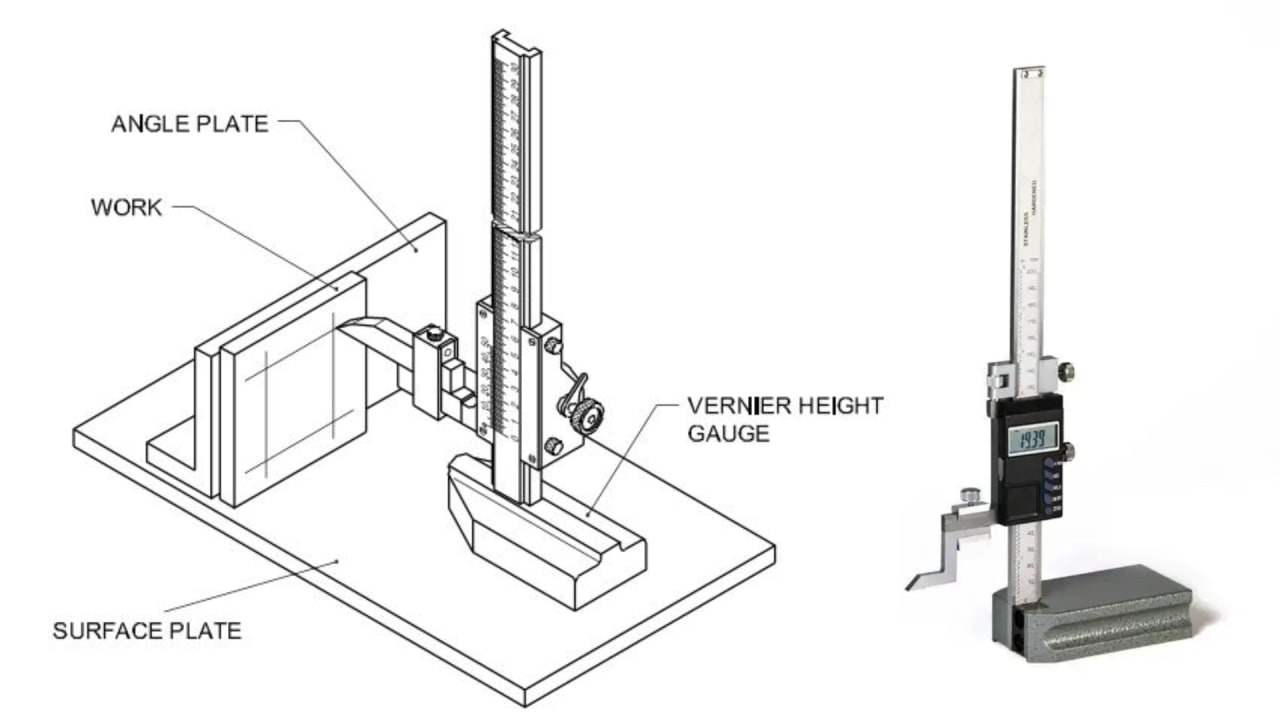 Height gauge and granite surface plate — precision measuring instruments for mechanical tool room inspection