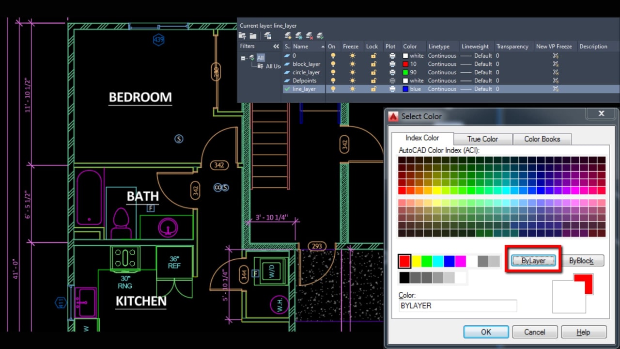 AutoCAD layers and colour organisation — architectural drawing layer structure