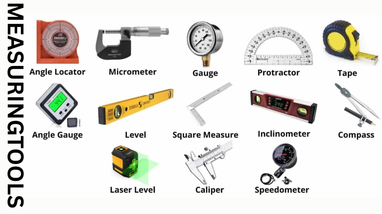 Measuring tools for DAE Mechanical — Vernier caliper, micrometer, try square, feeler gauge, and steel rule