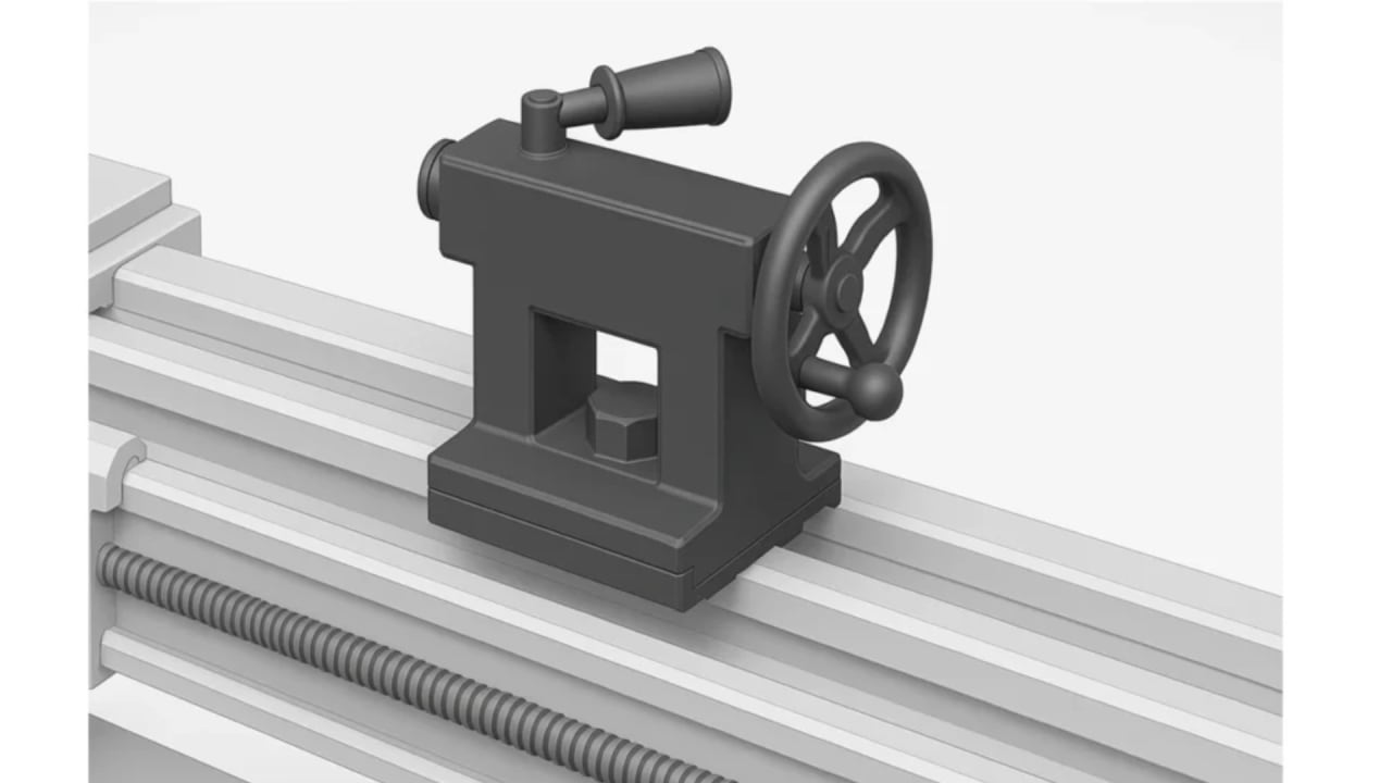Lathe machine tailstock — dead centre, spindle quill, and drill chuck assembly