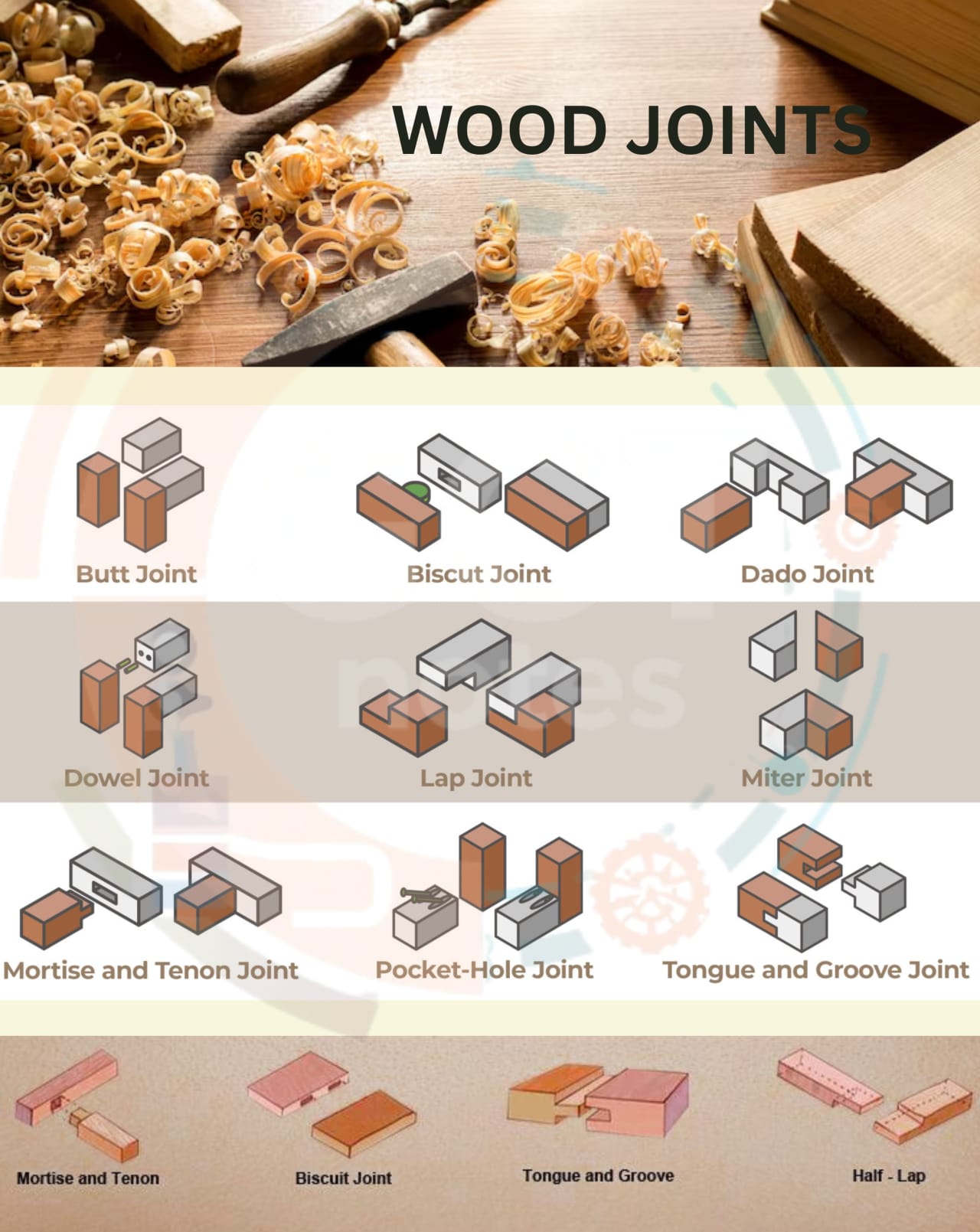 Description of Wood cuts, joints, finishing & polishing