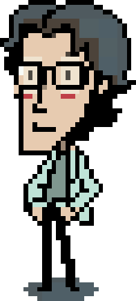 a sprite of otacon from metal gear solid where he's blushing