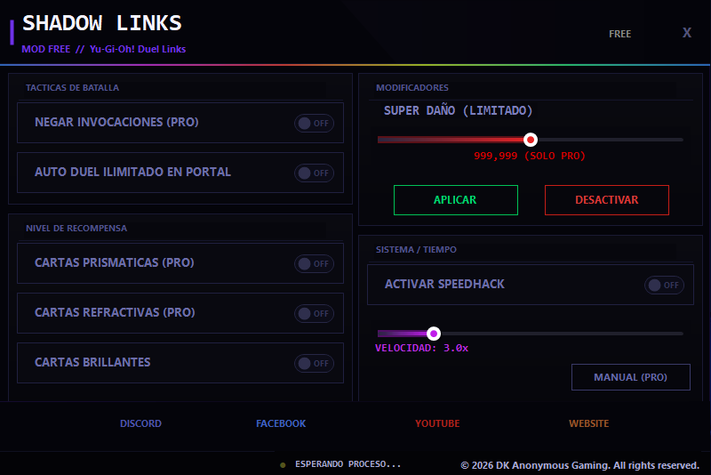 Interfaz del Mod Menu de Yu-Gi-Oh! Duel Links
