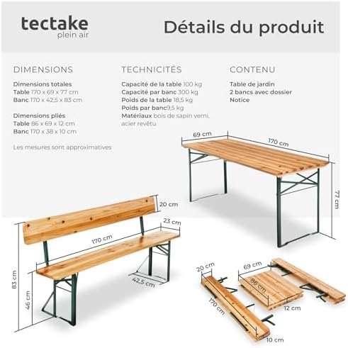 Vue 6 de Tectake Ensemble De Table