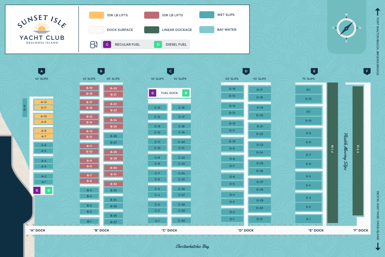 Sunset Isle Yacht Club facility map and marina layout