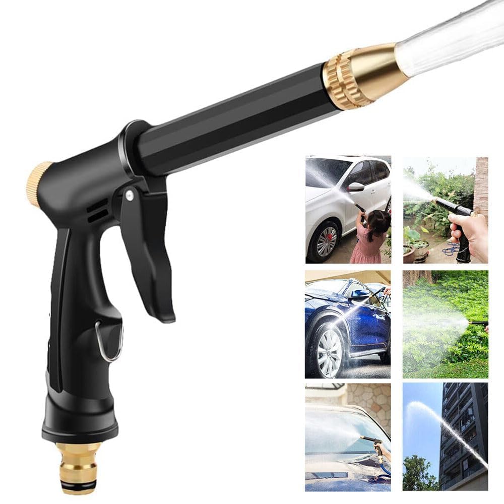 Car Wash Water Spray Gun with Trigger Handle and Rotating Spray Head, Metal Connector Hose Sprayer with Extended Barrel
