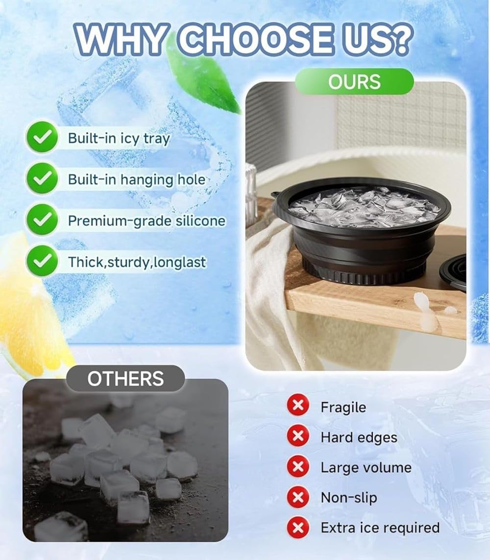 Collapsible Ice Facial Bowl Silicone Foldable Ice Tray Bowl with Lid and Hanging Hole Black image 3