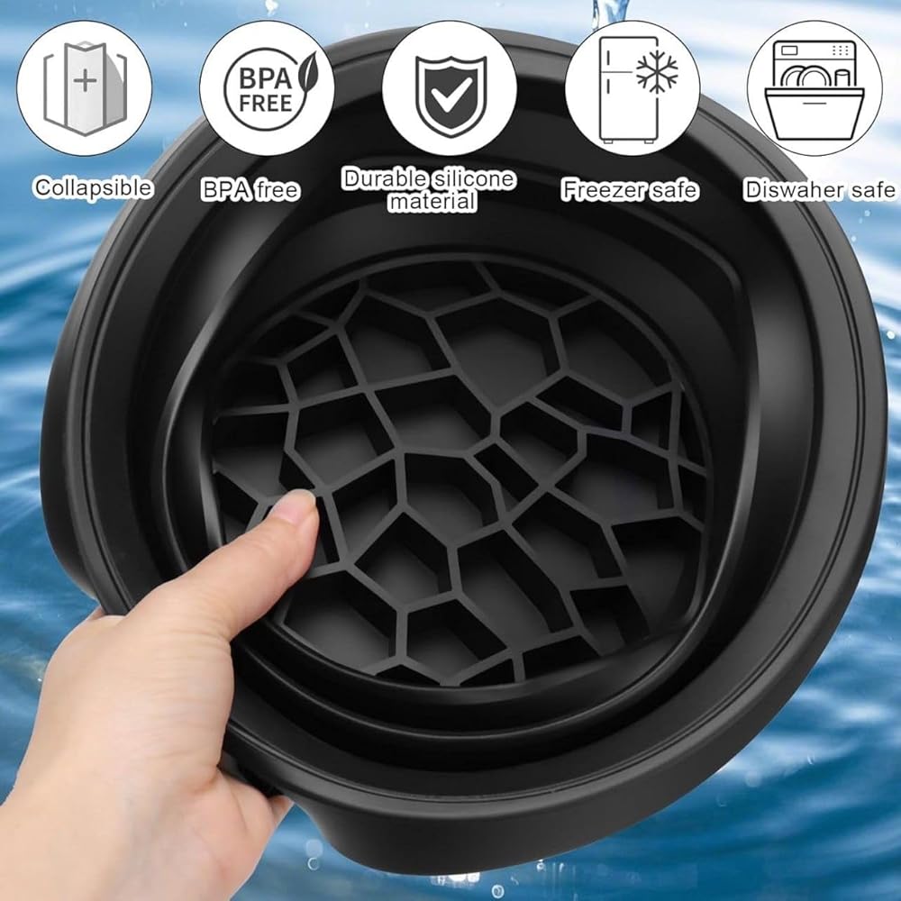 Collapsible Ice Facial Bowl Silicone Foldable Ice Tray Bowl with Lid and Hanging Hole Black image 4