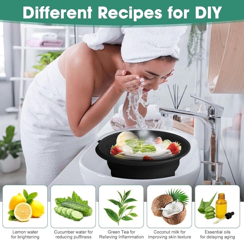 Collapsible Ice Facial Bowl Silicone Foldable Ice Tray Bowl with Lid and Hanging Hole Black image 5