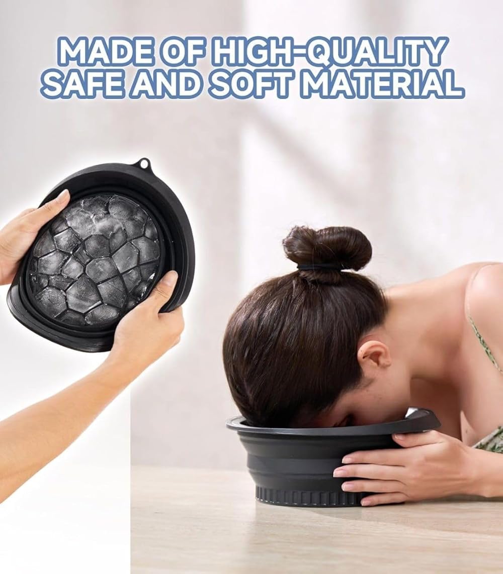 Collapsible Ice Facial Bowl Silicone Foldable Ice Tray Bowl with Lid and Hanging Hole Black image 6