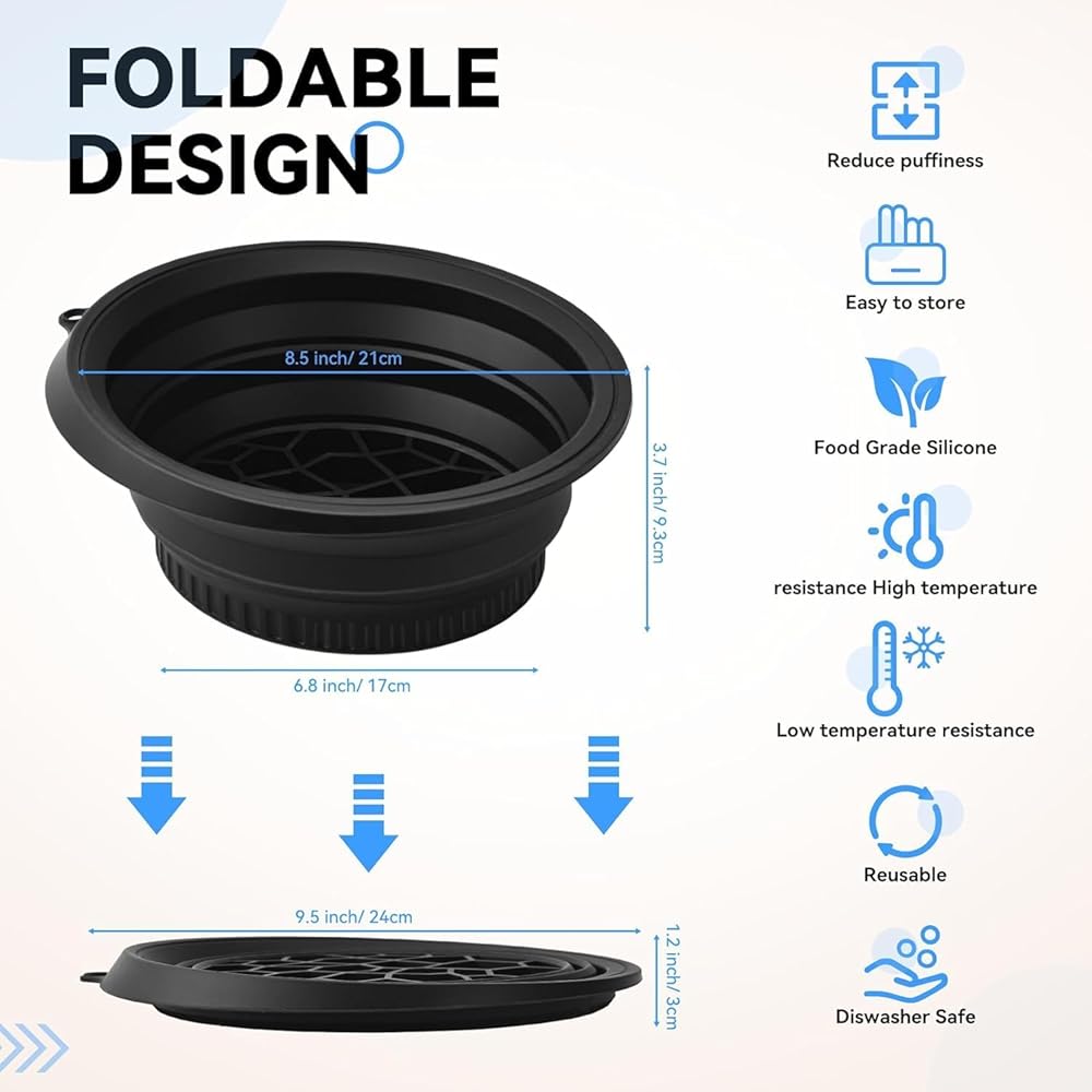 Collapsible Ice Facial Bowl Silicone Foldable Ice Tray Bowl with Lid and Hanging Hole Black image 7