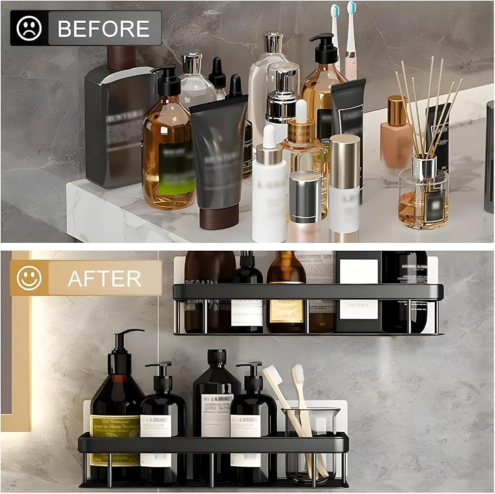Wall Mounted Bathroom Storage Shelf Aluminium Wall Rack with Drainage Slots for Toiletries Bottles and Bathroom Accessories (Pack of 1) image 2