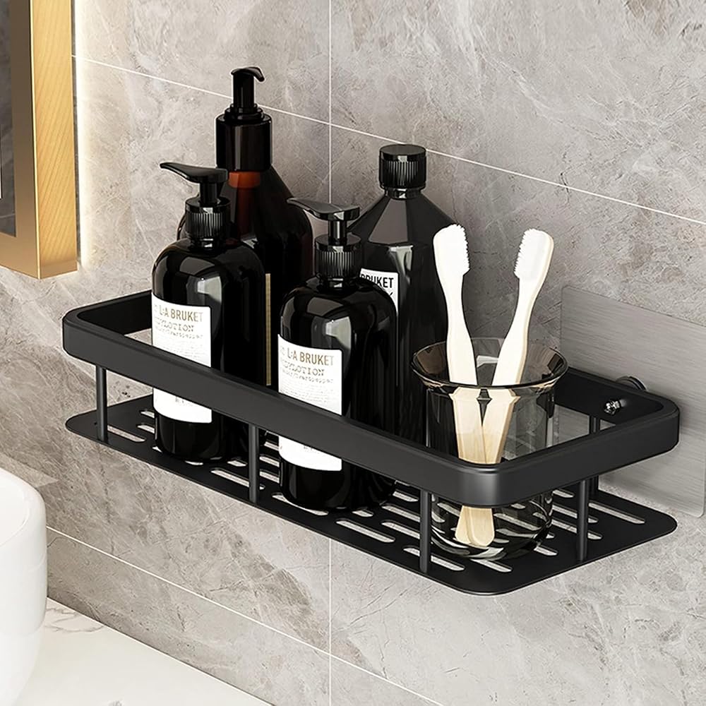 Wall Mounted Bathroom Storage Shelf Aluminium Wall Rack with Drainage Slots for Toiletries Bottles and Bathroom Accessories (Pack of 1) image 3