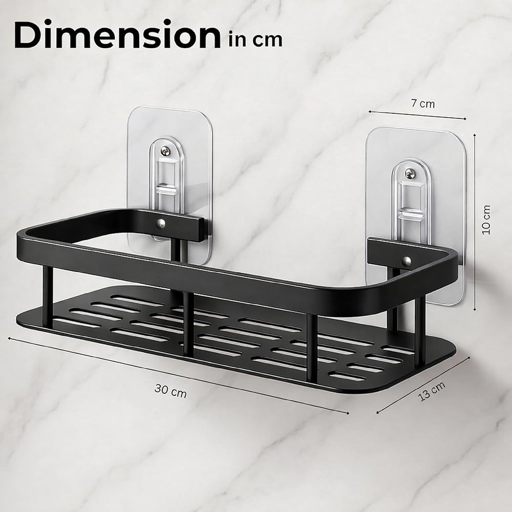Wall Mounted Bathroom Storage Shelf Aluminium Wall Rack with Drainage Slots for Toiletries Bottles and Bathroom Accessories (Pack of 1) image 5