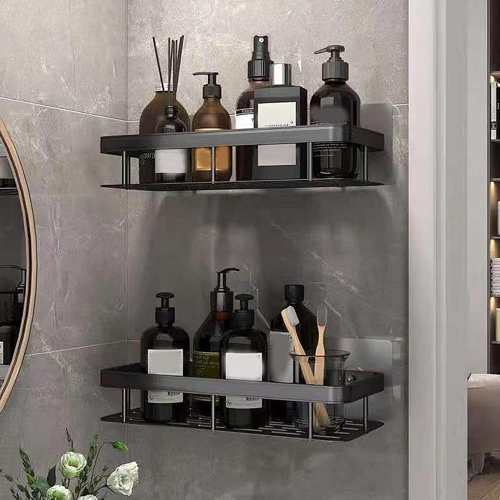 Wall Mounted Bathroom Storage Shelf Aluminium Wall Rack with Drainage Slots for Toiletries Bottles and Bathroom Accessories (Pack of 1) image 7