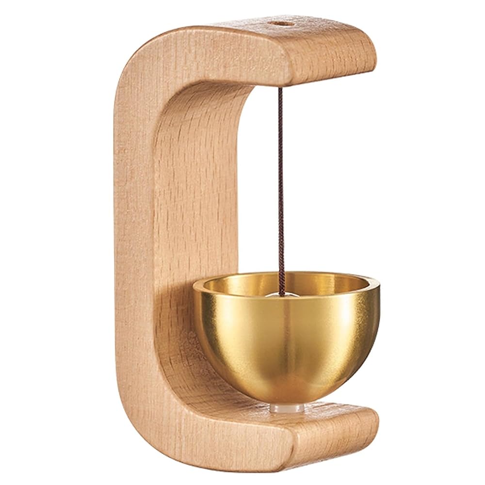 Wooden Hanging Door Bell with Brass Bowl and String Striker, Wall Mounted Entryway Chime for Home Door Shop Entrance Pet Door Refrigerator Area Decor