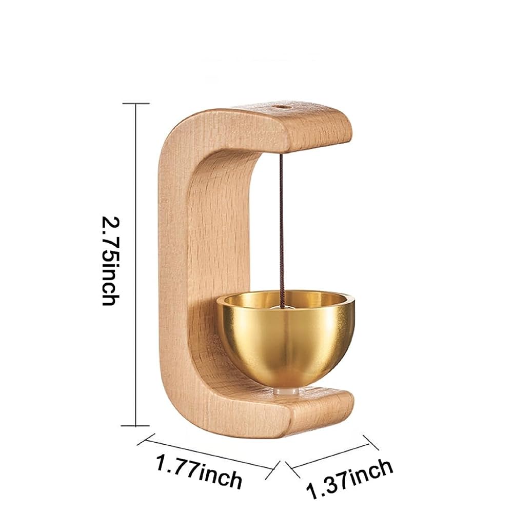 Wooden Hanging Door Bell with Brass Bowl and String Striker, Wall Mounted Entryway Chime for Home Door Shop Entrance Pet Door Refrigerator Area Decor image 2
