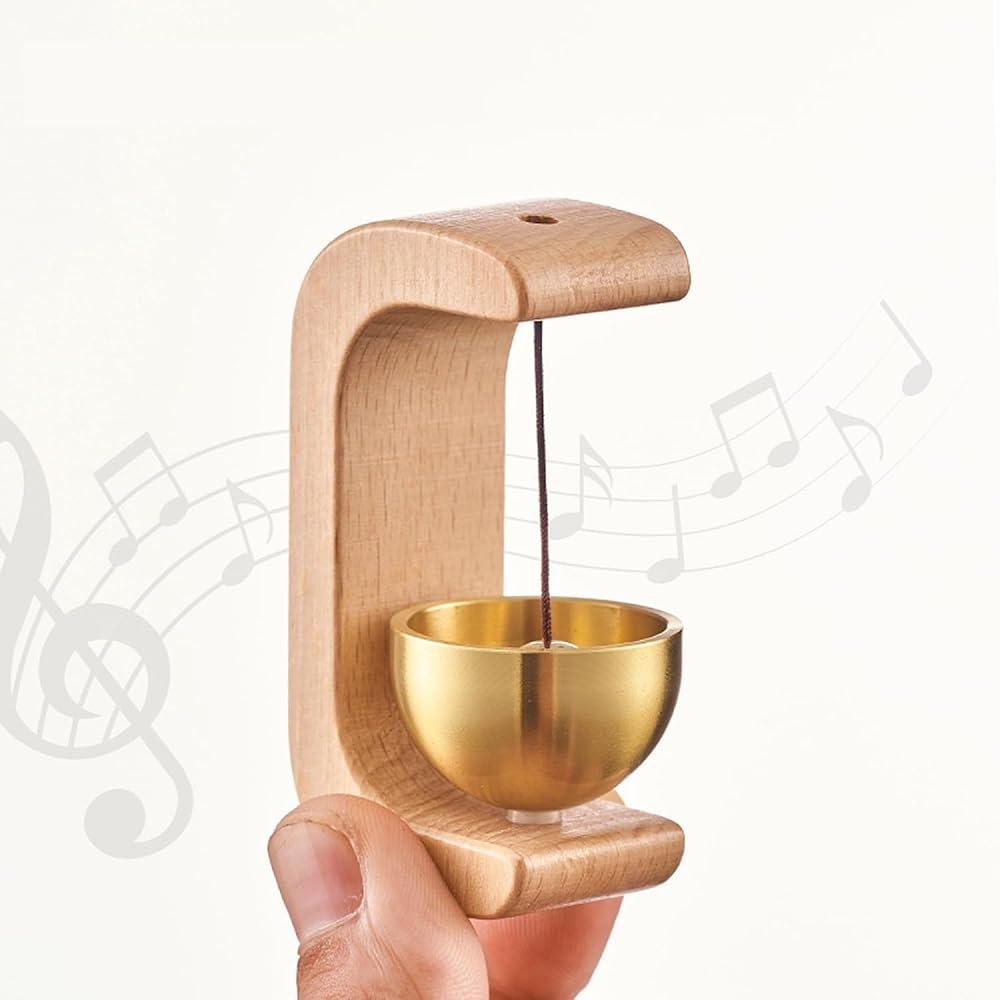 Wooden Hanging Door Bell with Brass Bowl and String Striker, Wall Mounted Entryway Chime for Home Door Shop Entrance Pet Door Refrigerator Area Decor image 5