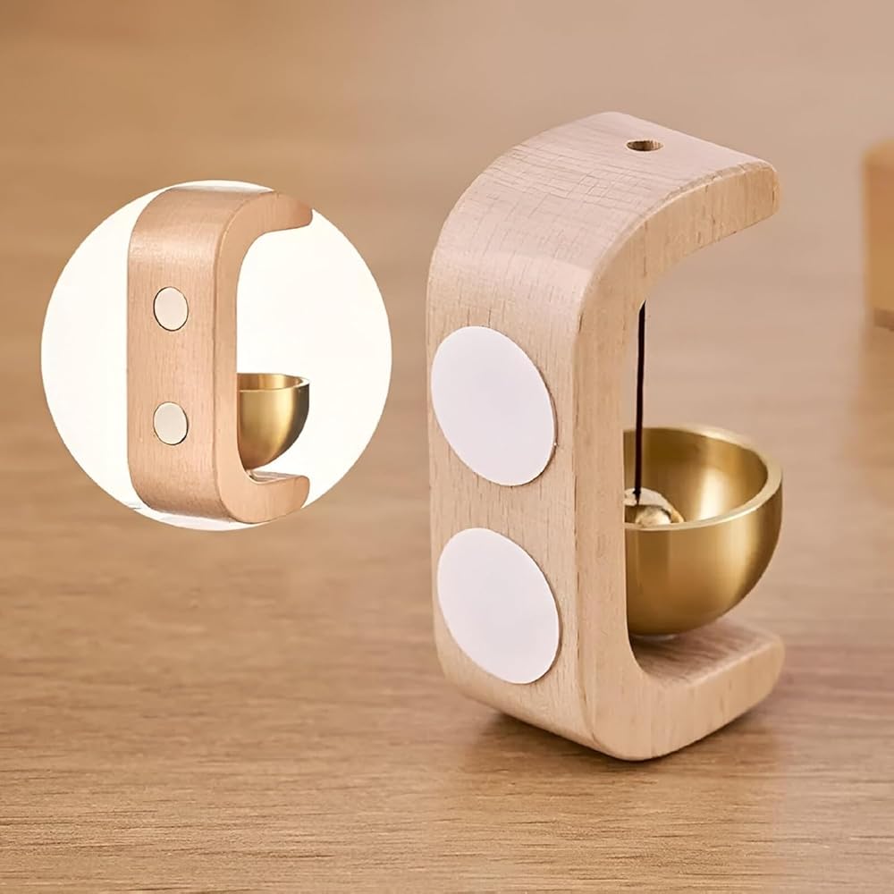 Wooden Hanging Door Bell with Brass Bowl and String Striker, Wall Mounted Entryway Chime for Home Door Shop Entrance Pet Door Refrigerator Area Decor image 7