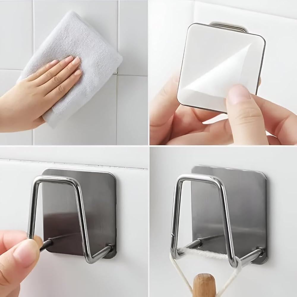 Adhesive Wall Mounted Hook Holder Stainless Steel Sponge Holder Rack for Kitchen Sink Bathroom Wall (2 Pcs) image 3