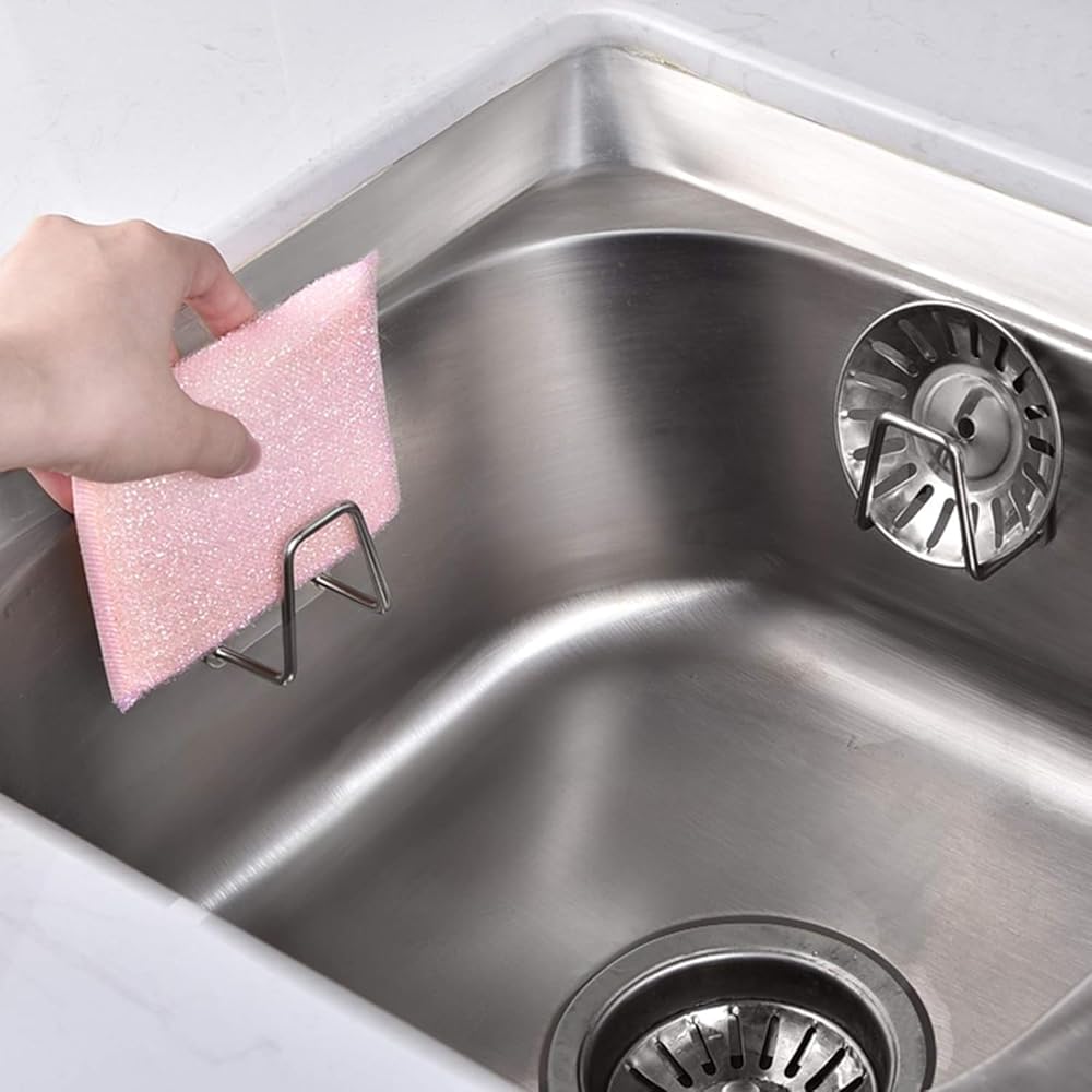 Adhesive Wall Mounted Hook Holder Stainless Steel Sponge Holder Rack for Kitchen Sink Bathroom Wall (2 Pcs) image 5