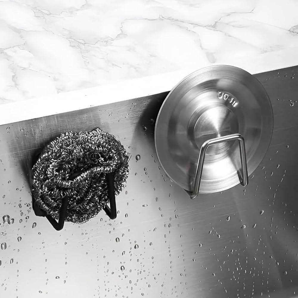 Adhesive Wall Mounted Hook Holder Stainless Steel Sponge Holder Rack for Kitchen Sink Bathroom Wall (2 Pcs) image 6