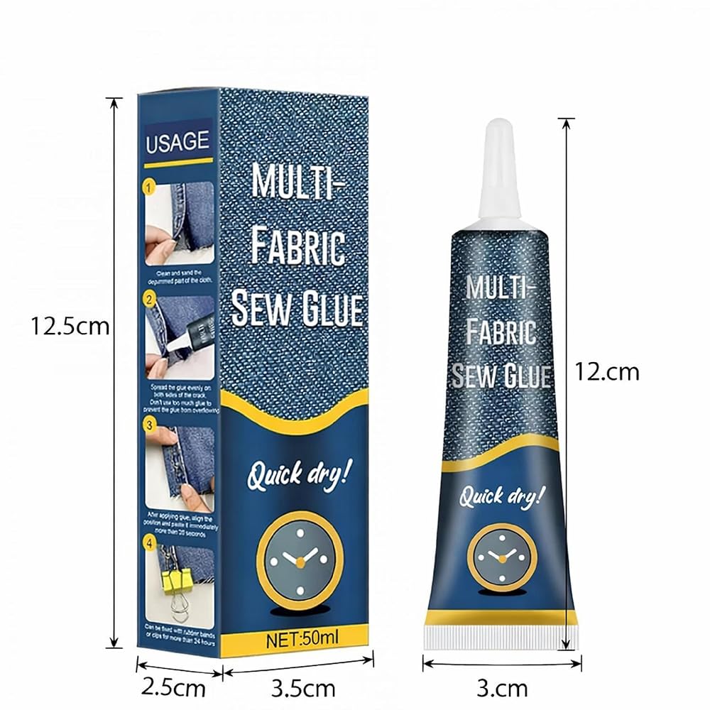 Multi Fabric Sew Glue Liquid Adhesive for Clothing Repair with Precision Nozzle, Fabric Bonding Glue for Denim Cotton Silk Polyester and Leather Cloth (50 ml)