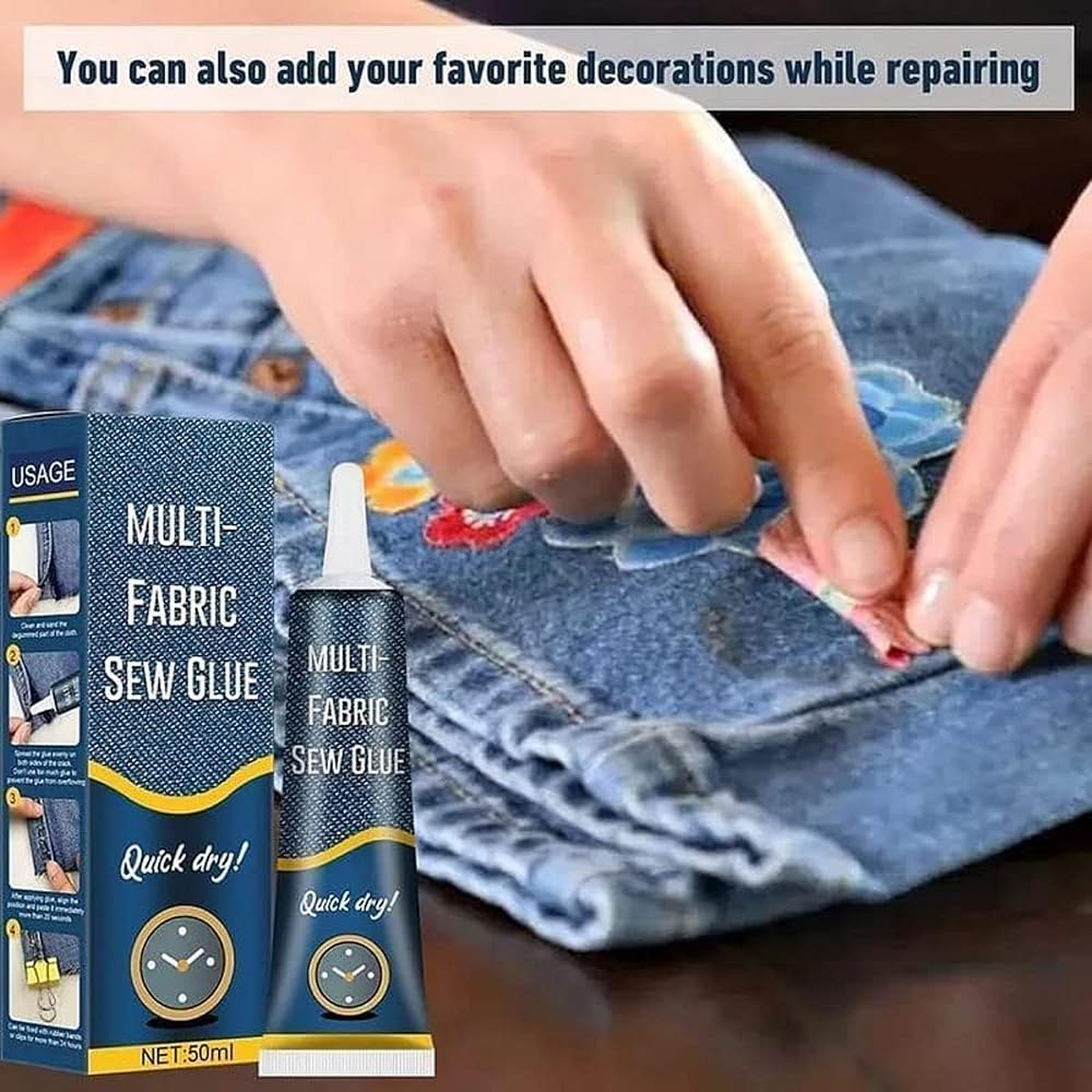 Multi Fabric Sew Glue Liquid Adhesive for Clothing Repair with Precision Nozzle, Fabric Bonding Glue for Denim Cotton Silk Polyester and Leather Cloth (50 ml) image 2