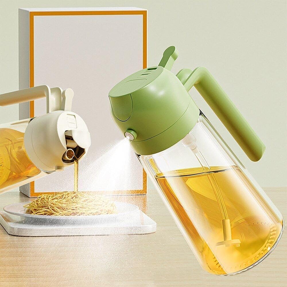 500ml Oil Dispenser Bottle with Spray and Pour Function, Transparent Container with Handle and Press Button Lid for Cooking Oil Vinegar Soy Sauce image 2