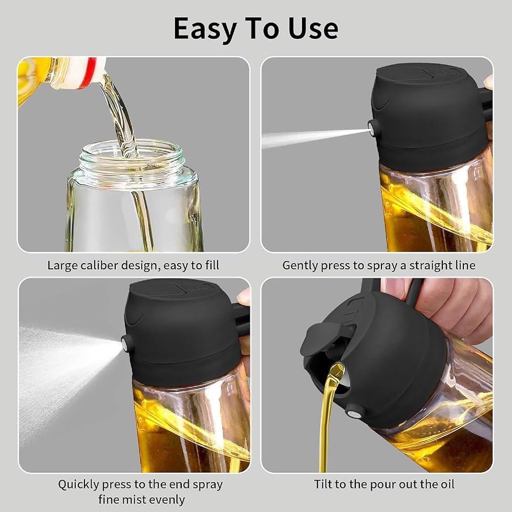 500ml Oil Dispenser Bottle with Spray and Pour Function, Transparent Container with Handle and Press Button Lid for Cooking Oil Vinegar Soy Sauce image 4