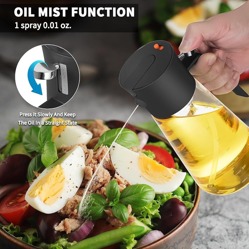 500ml Oil Dispenser Bottle with Spray and Pour Function, Transparent Container with Handle and Press Button Lid for Cooking Oil Vinegar Soy Sauce image 5
