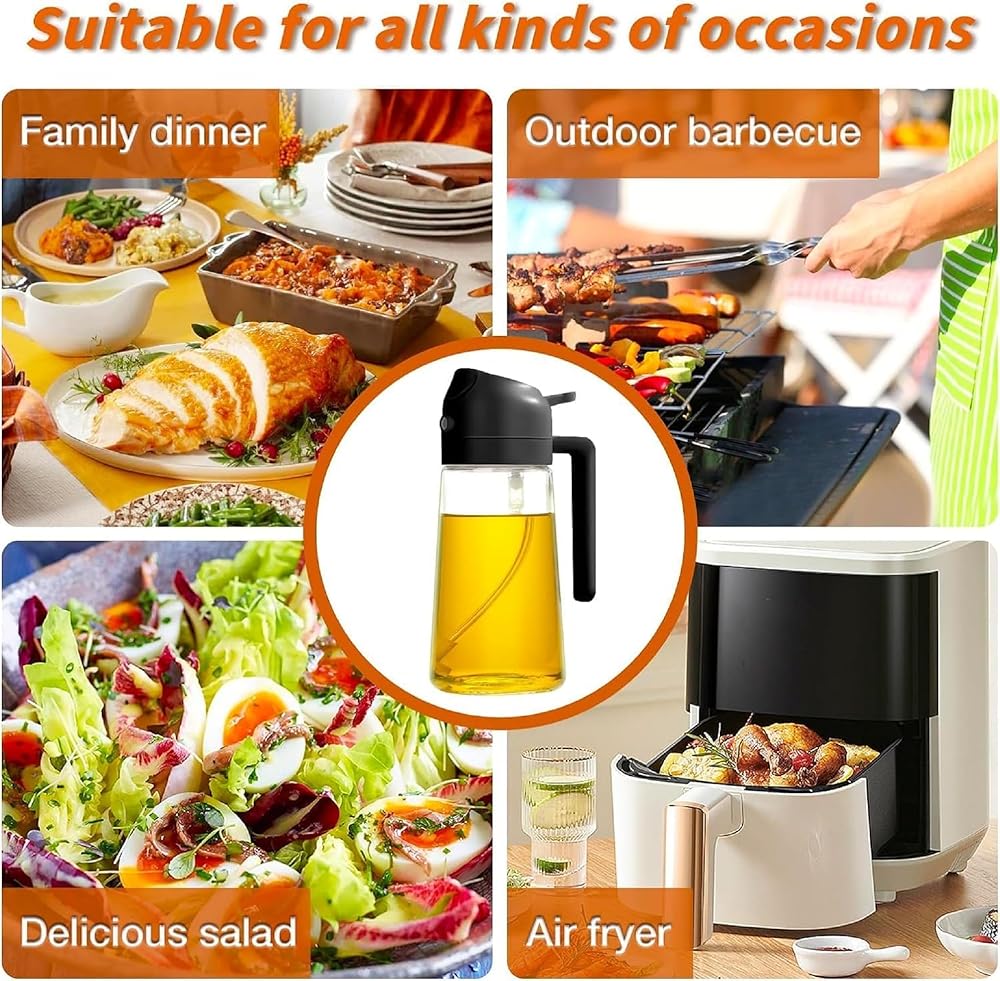 500ml Oil Dispenser Bottle with Spray and Pour Function, Transparent Container with Handle and Press Button Lid for Cooking Oil Vinegar Soy Sauce image 8