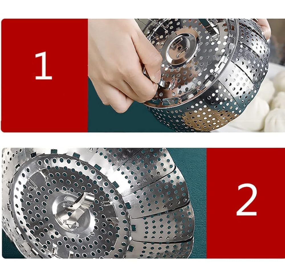 Stainless Steel Steamer Basket Expandable Folding Vegetable Steamer Insert for Pots with Center Handle image 3
