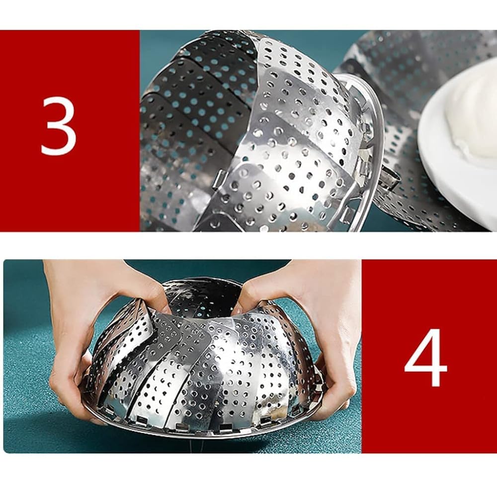 Stainless Steel Steamer Basket Expandable Folding Vegetable Steamer Insert for Pots with Center Handle image 4