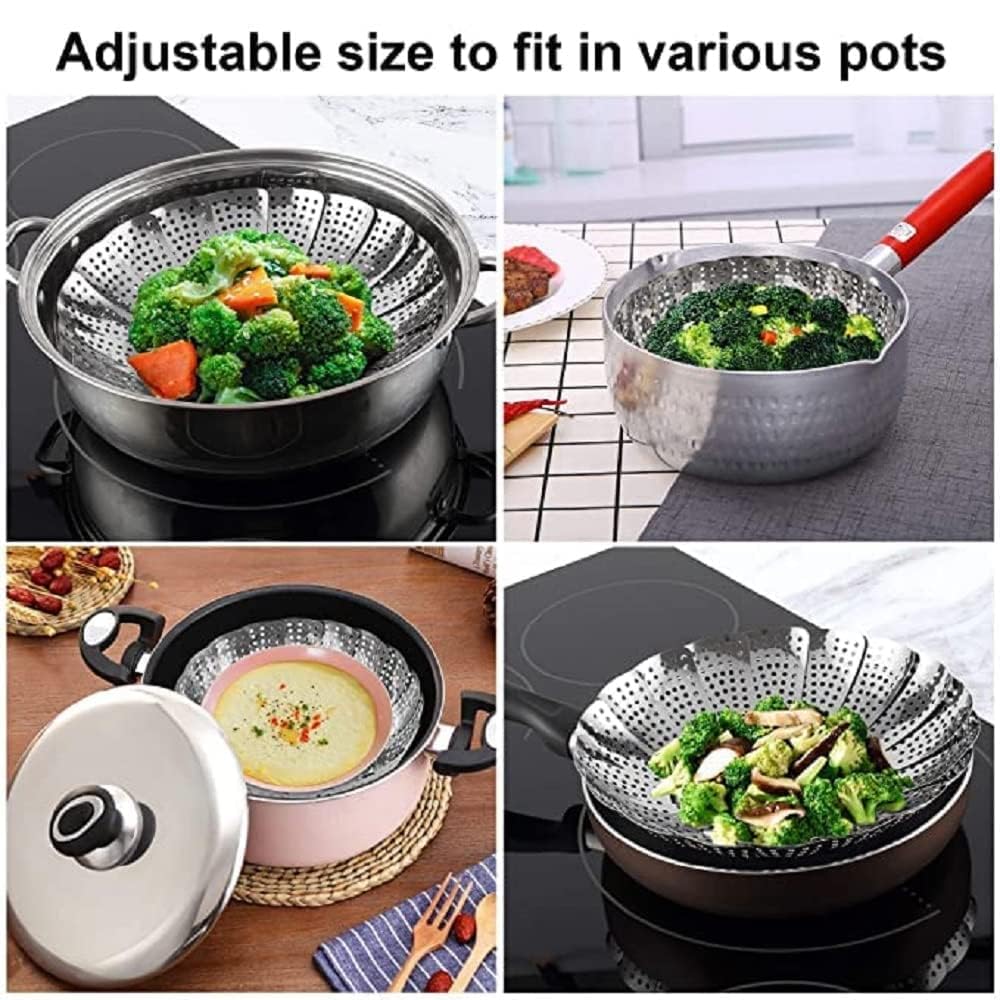 Stainless Steel Steamer Basket Expandable Folding Vegetable Steamer Insert for Pots with Center Handle image 5
