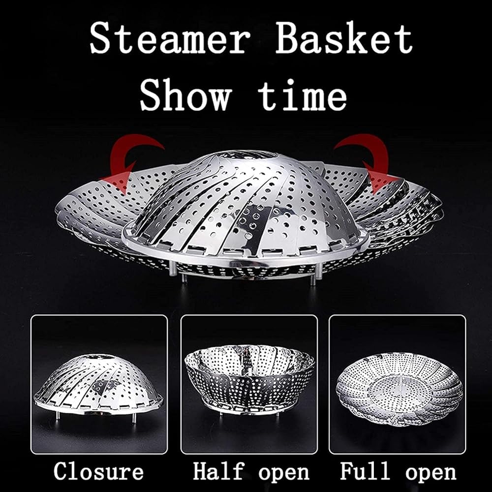 Stainless Steel Steamer Basket Expandable Folding Vegetable Steamer Insert for Pots with Center Handle image 6