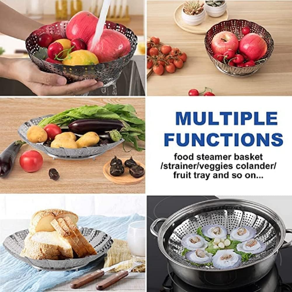 Stainless Steel Steamer Basket Expandable Folding Vegetable Steamer Insert for Pots with Center Handle image 7