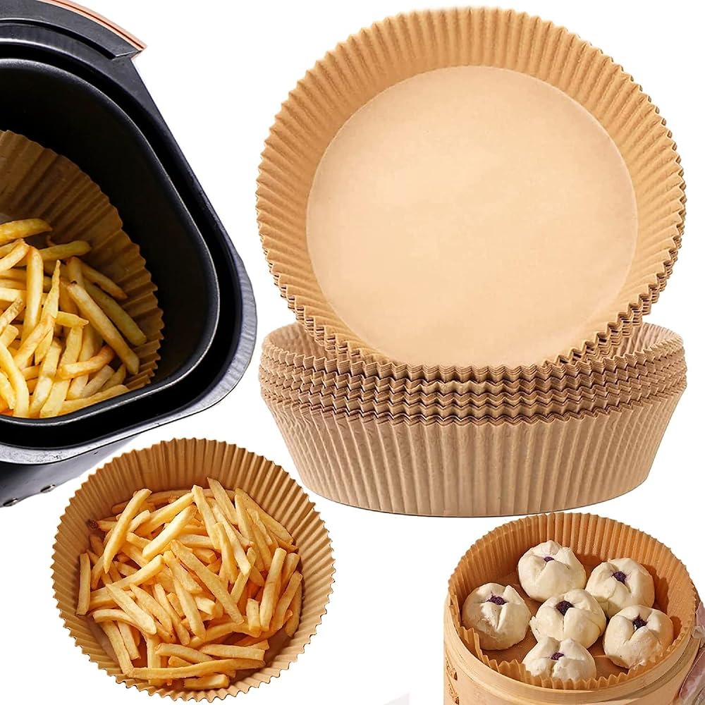 100Pcs Air Fryer Paper Liners Round Disposable Baking Paper Sheets with Fluted Edges for Air Fryer Basket Cooking Baking Frying Use