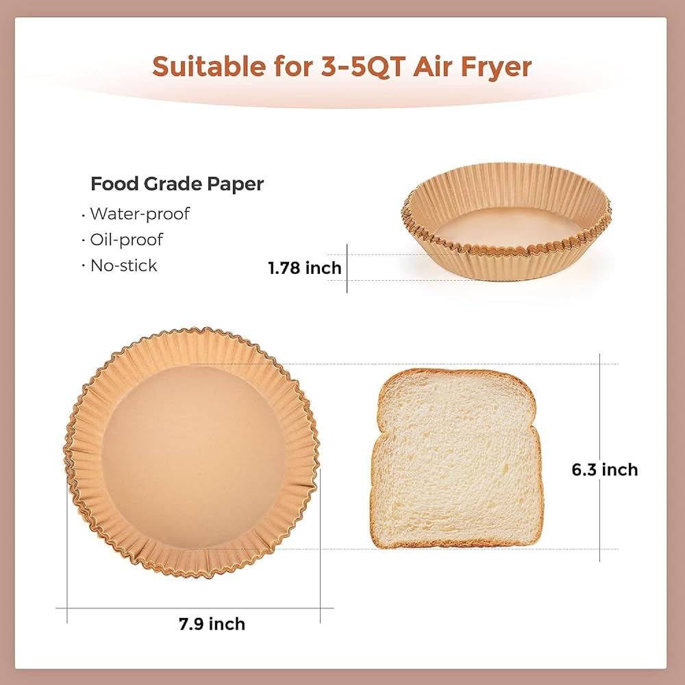 100Pcs Air Fryer Paper Liners Round Disposable Baking Paper Sheets with Fluted Edges for Air Fryer Basket Cooking Baking Frying Use image 2