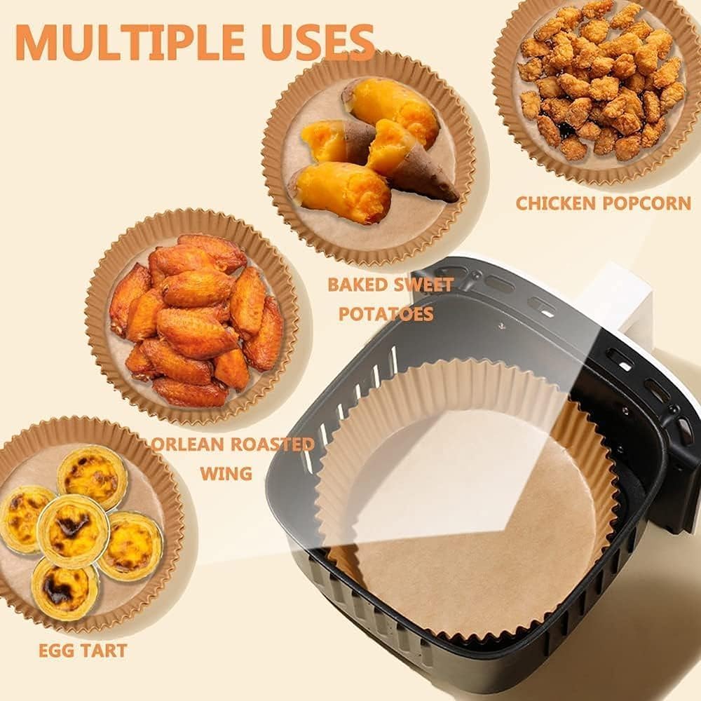 100Pcs Air Fryer Paper Liners Round Disposable Baking Paper Sheets with Fluted Edges for Air Fryer Basket Cooking Baking Frying Use image 3